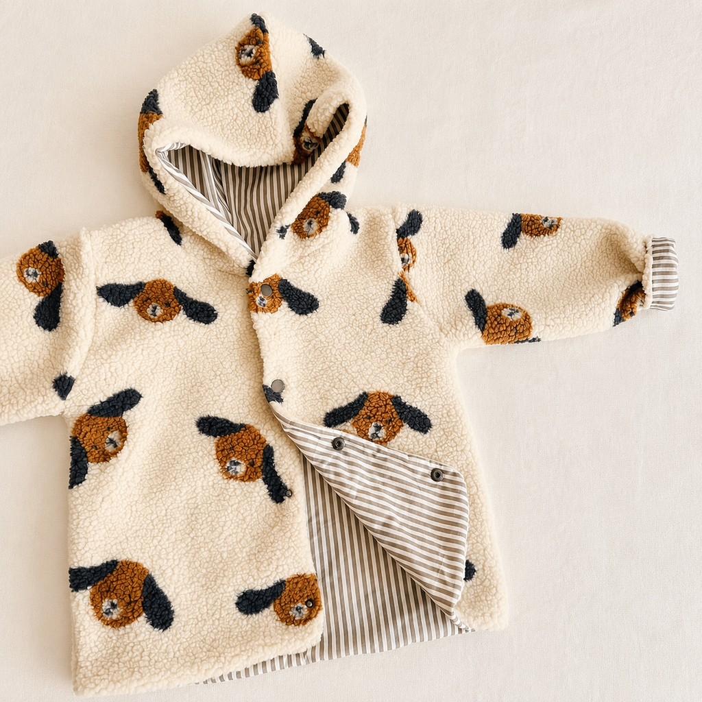 Giacca con cappuccio in teddy – fantasia cagnolino 🐶
