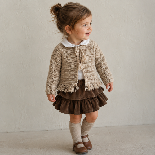 Cardigan in Lana all’Uncinetto con Frange