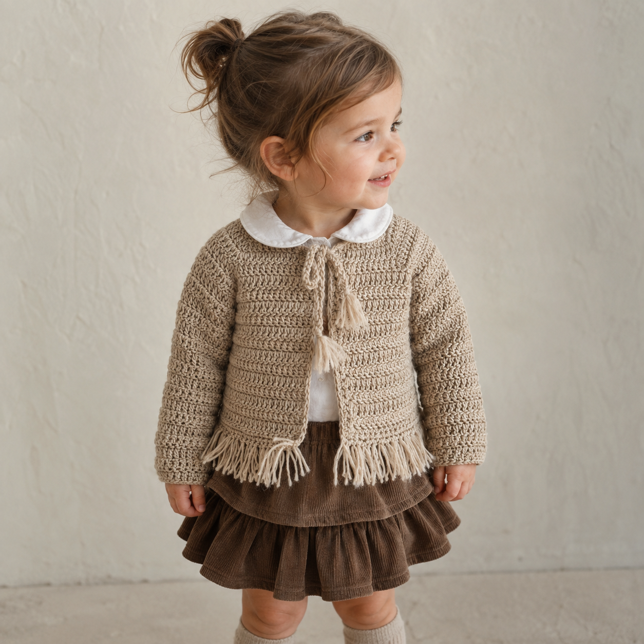 Cardigan in Lana all’Uncinetto con Frange