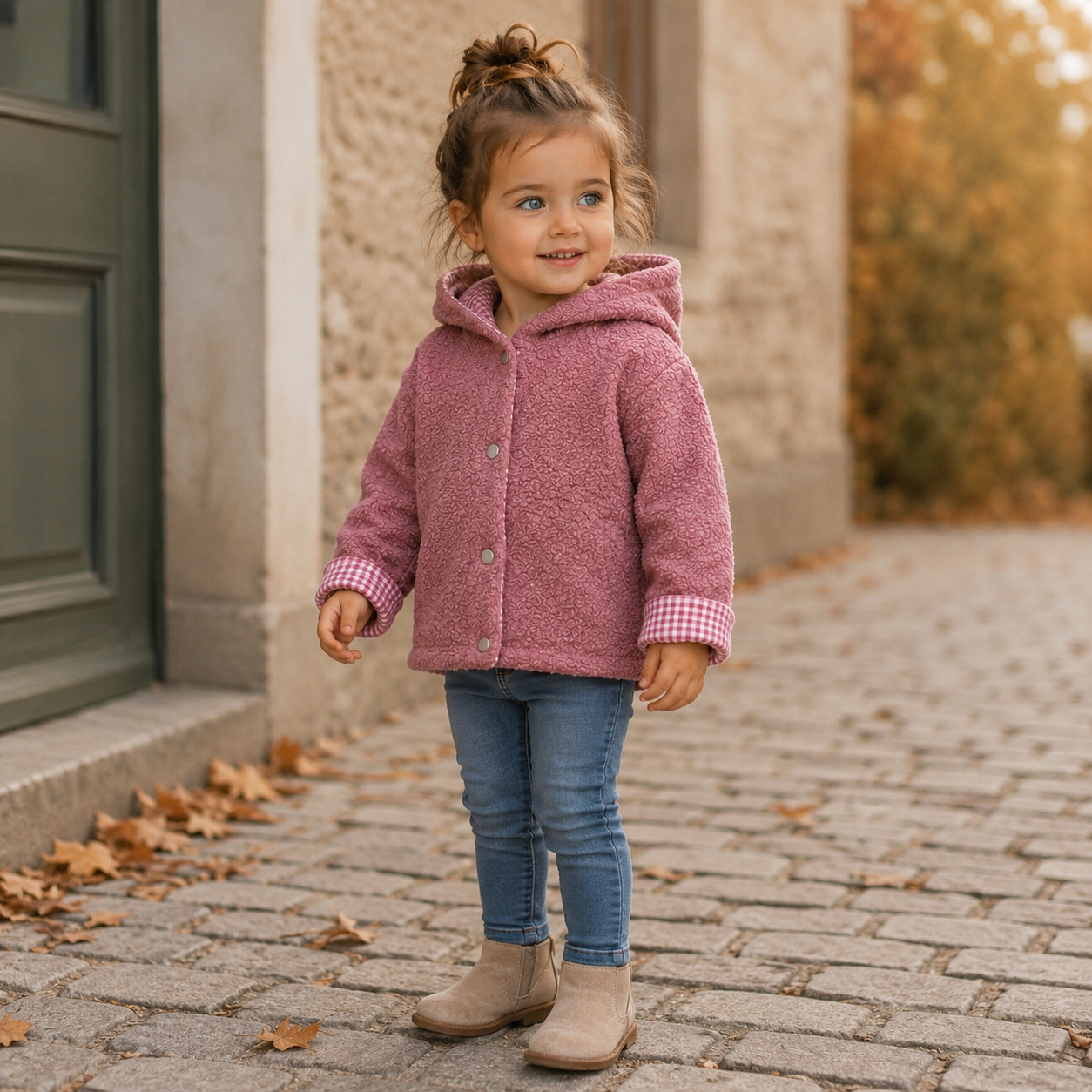 Giacca con cappuccio bouclé – Rosa antico