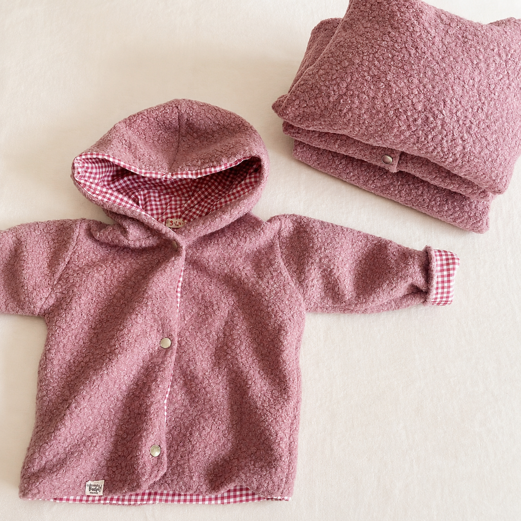 Giacca con cappuccio bouclé – Rosa antico