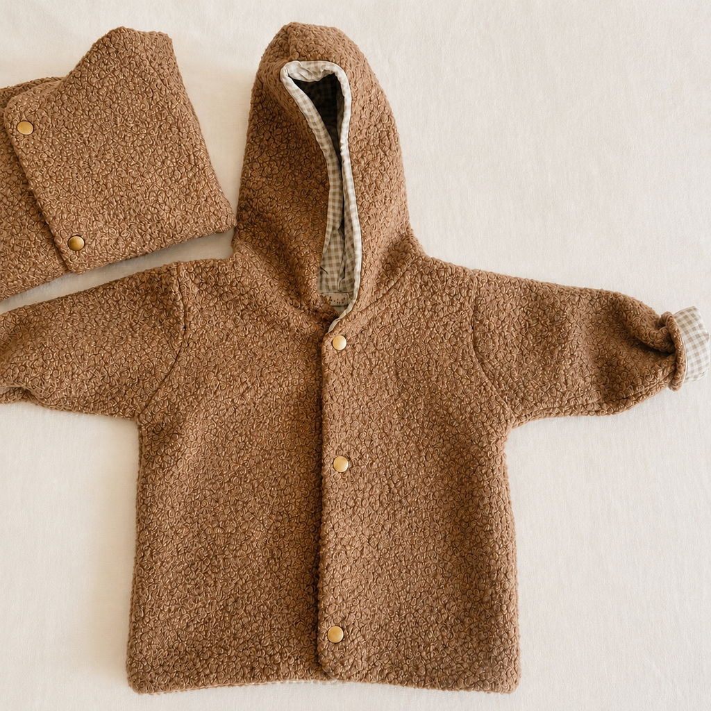Giacca con cappuccio bouclé – Beige Nocciola