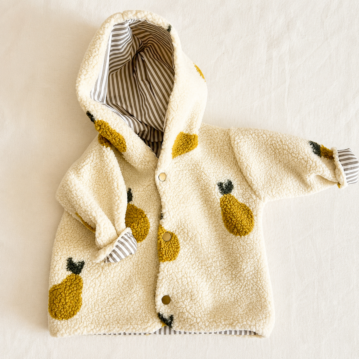 Giacca con cappuccio in teddy – fantasia pere 🍐